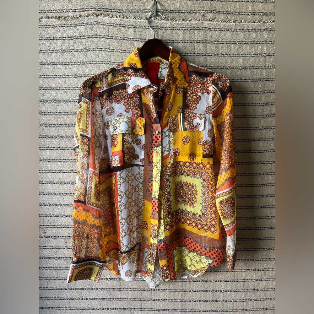 V Cristina Women’s Multicolor Sheer Button Up Shirt